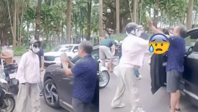 Chắp tay xin tha, nhưng tài xế ô tô đáng tuổi cha vẫn bị người phụ nữ đi xe máy ra tay tới tấp sau va chạm giao thông