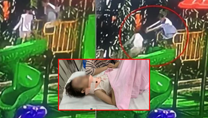 Khóc hết nước mắt khi nghe công bố tình trạng  hiện tại của bé gái bị xô ngã từ cầu trượt xuống